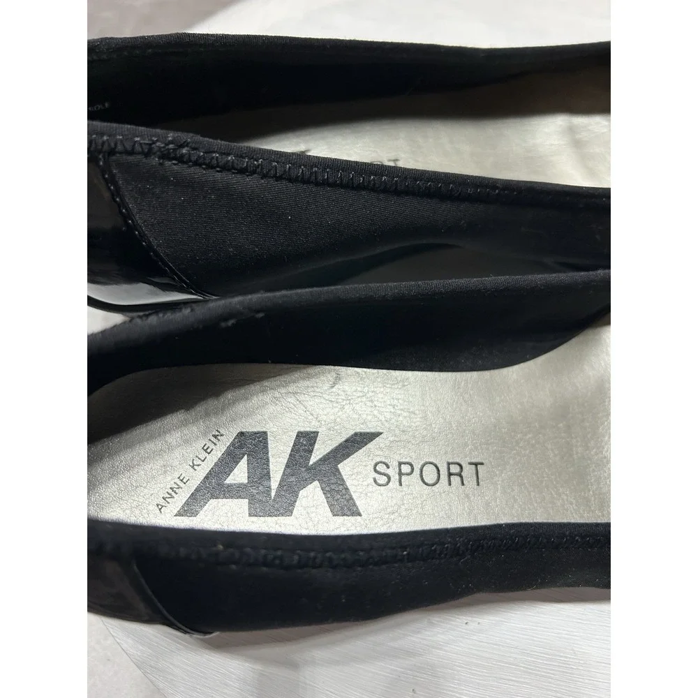Ak Anne Klein Sport Wedge Shoes Patent Black Fabric Buckle Women's 10M